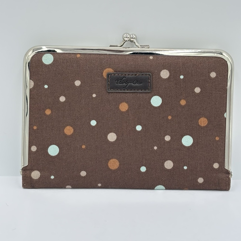 Thirty One Photo Wallet Bubble Bloom Clutch, Holds 4" X 6" Pictures Brown Dots